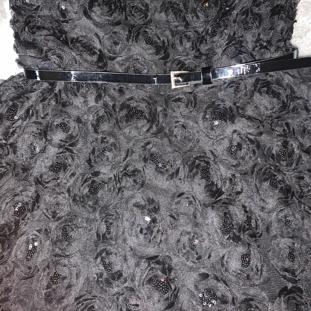 Justice Solid Black Sequin Rose Dress Girls 10 - Picture 8 of 8